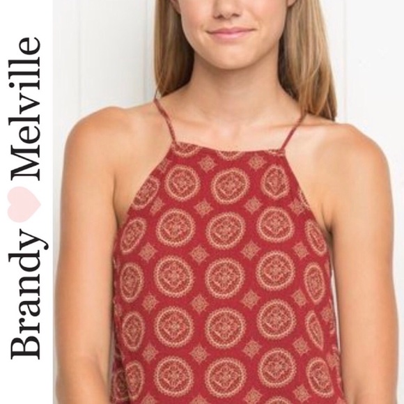 Brandy Melville Tops - [Brandy Melville] Red High Neck Crop Tank Top OS